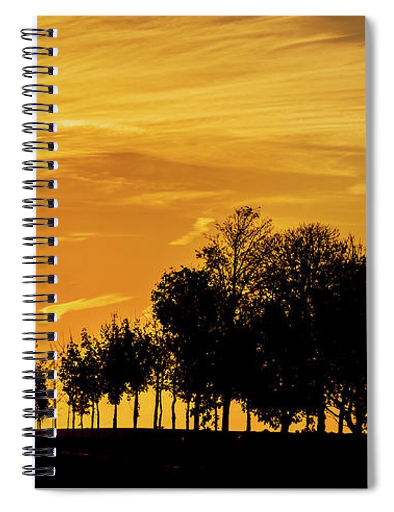 Golden Sky Spiral Notebook featuring the photograph Sunset sky and silhouette of trees by Fabiano Di Paolo