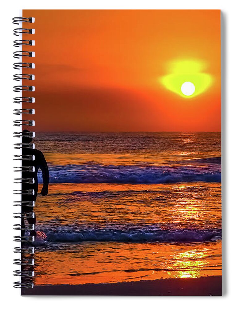 Sunset Surfer Spiral Notebook featuring the photograph Sunset Surfer by Az Jackson