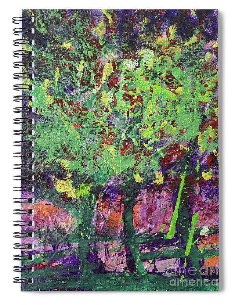 Sunset Spiral Notebook featuring the painting Sunset Trees by Tessa Evette
