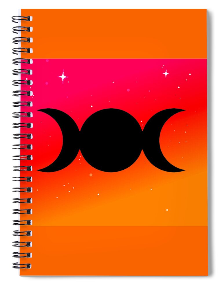 Digital Spiral Notebook featuring the digital art Sunset Triple Moon Goddess Symbol on Warm Ombre by Vicki Noble