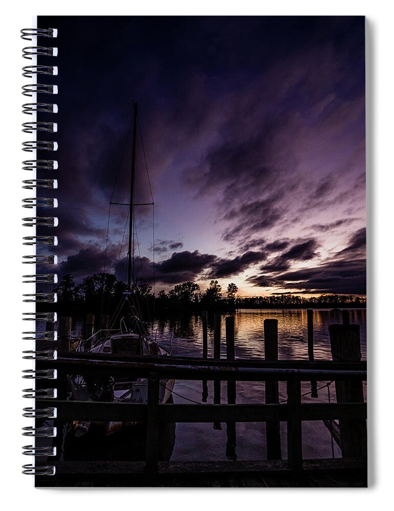 Sunset Spiral Notebook featuring the photograph Sunset With Boat by Ada Weyland