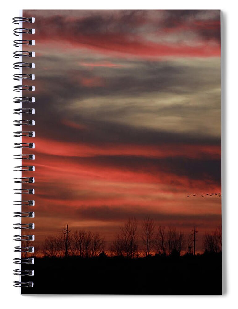 Geese Spiral Notebook featuring the photograph Sunset with Geese by Paula Guttilla
