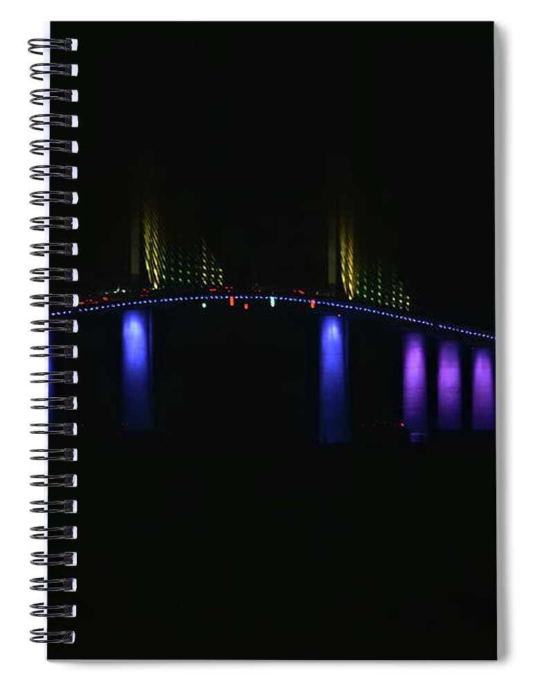 Sunshine Skyway Bridge Spiral Notebook featuring the photograph Sunshine Skyway Lit Up by Aimee L Maher ALM GALLERY