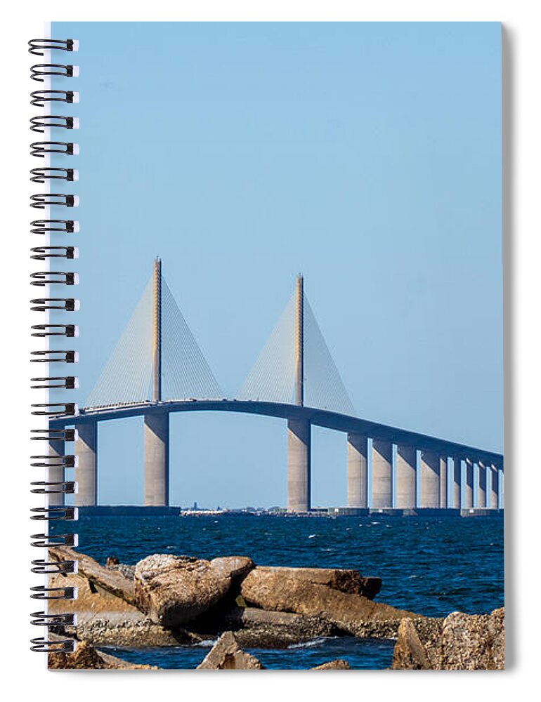 Sunshine Skyway Spiral Notebook featuring the photograph Sunshine Skyway on Tampa Bay by L Bosco