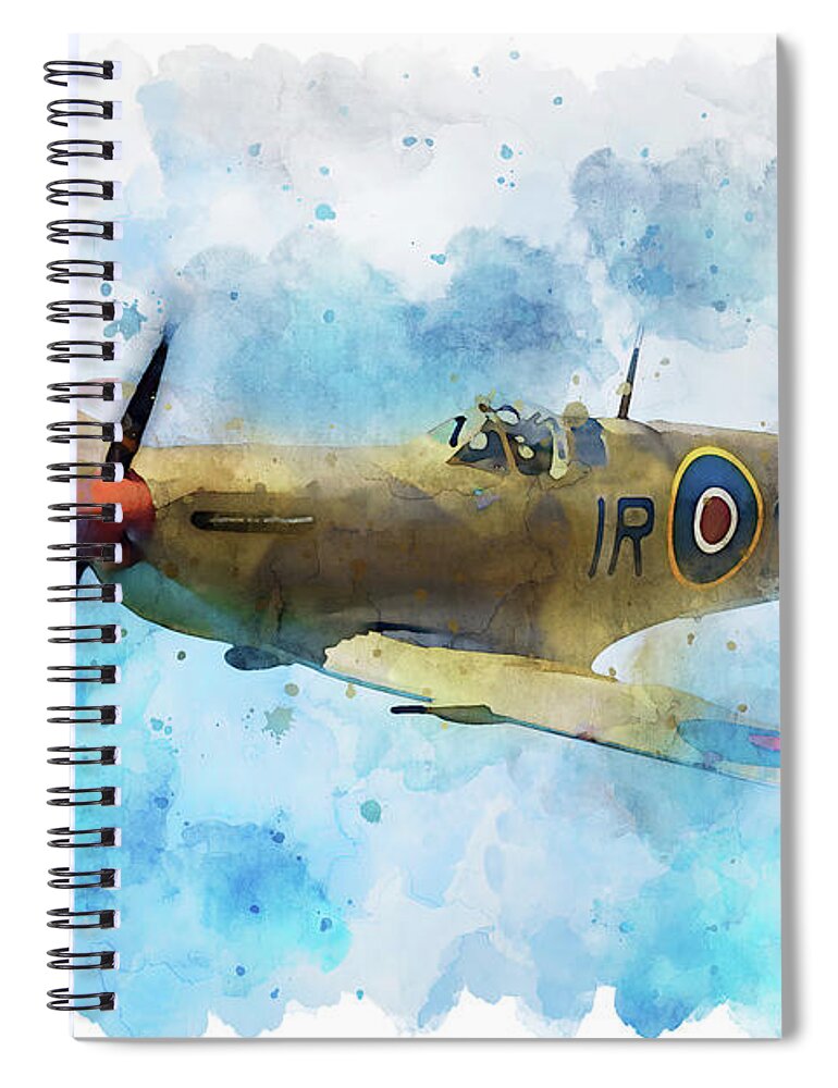 Spitfire Spiral Notebook featuring the painting Supermarine Spitfire in flight, 04 by AM FineArtPrints