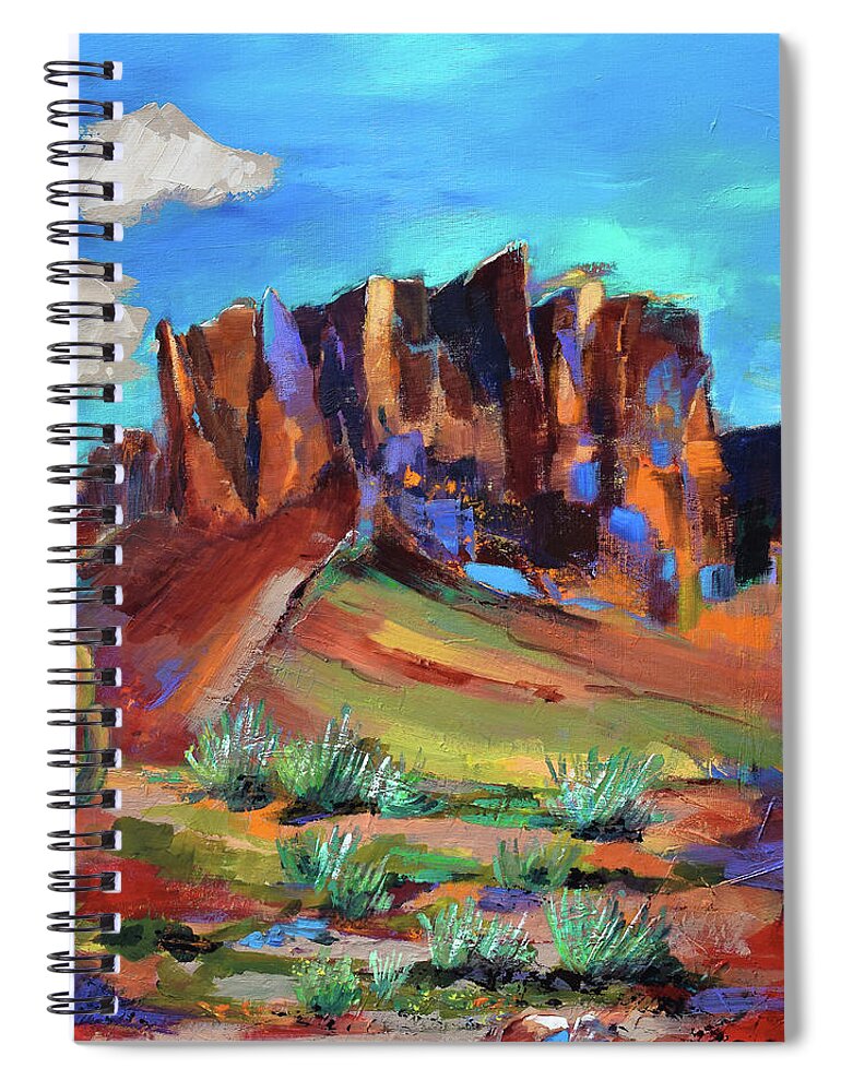 Superstition Mountains Spiral Notebook featuring the painting Superstition Mountains - Arizona by Elise Palmigiani
