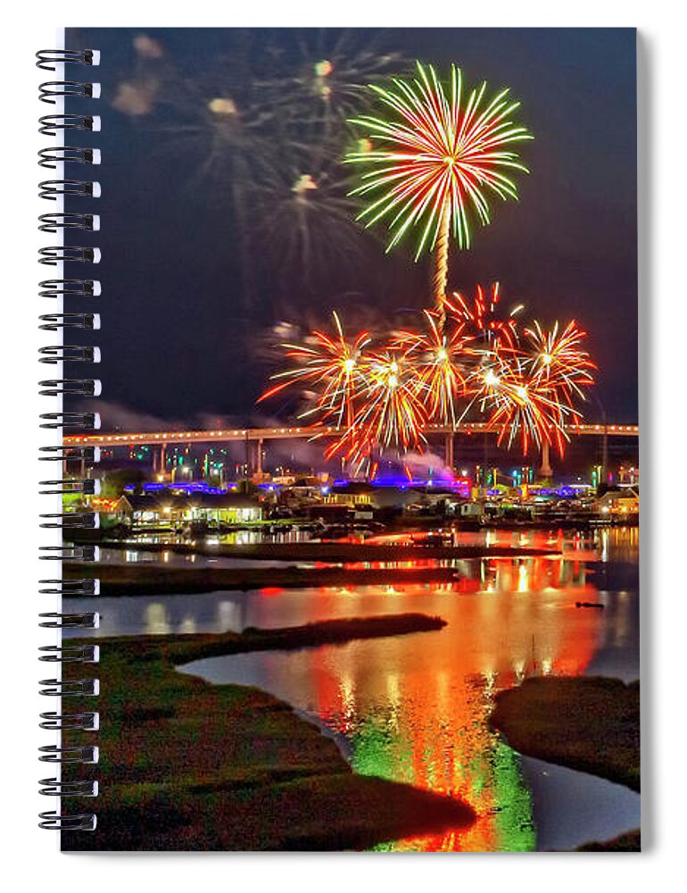 4th Of July Spiral Notebook featuring the photograph Surf City Fireworks 2021 by DJA Images