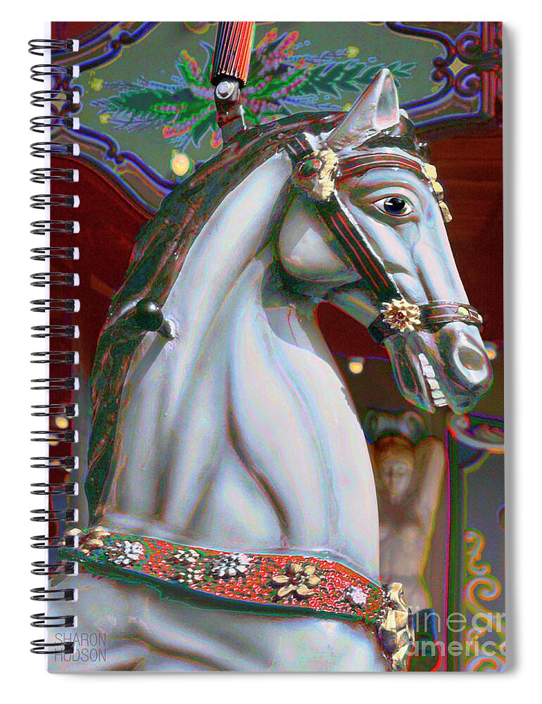 Carousel Spiral Notebook featuring the photograph surreal carousel horse - Gritty Grey by Sharon Hudson
