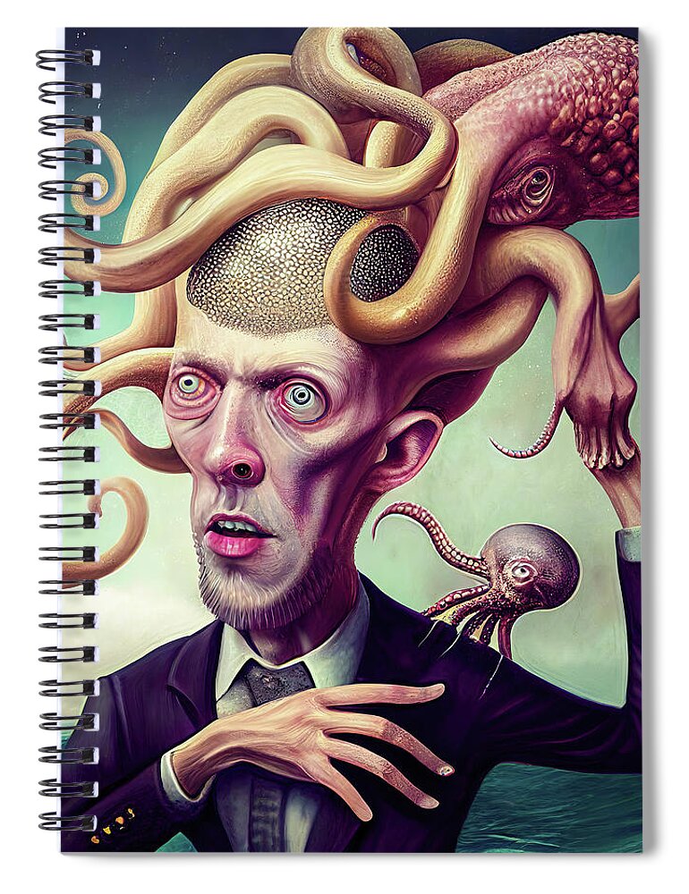 Octopus Spiral Notebook featuring the digital art Surreal Hybrid Creature 03 Octopus and Human by Matthias Hauser