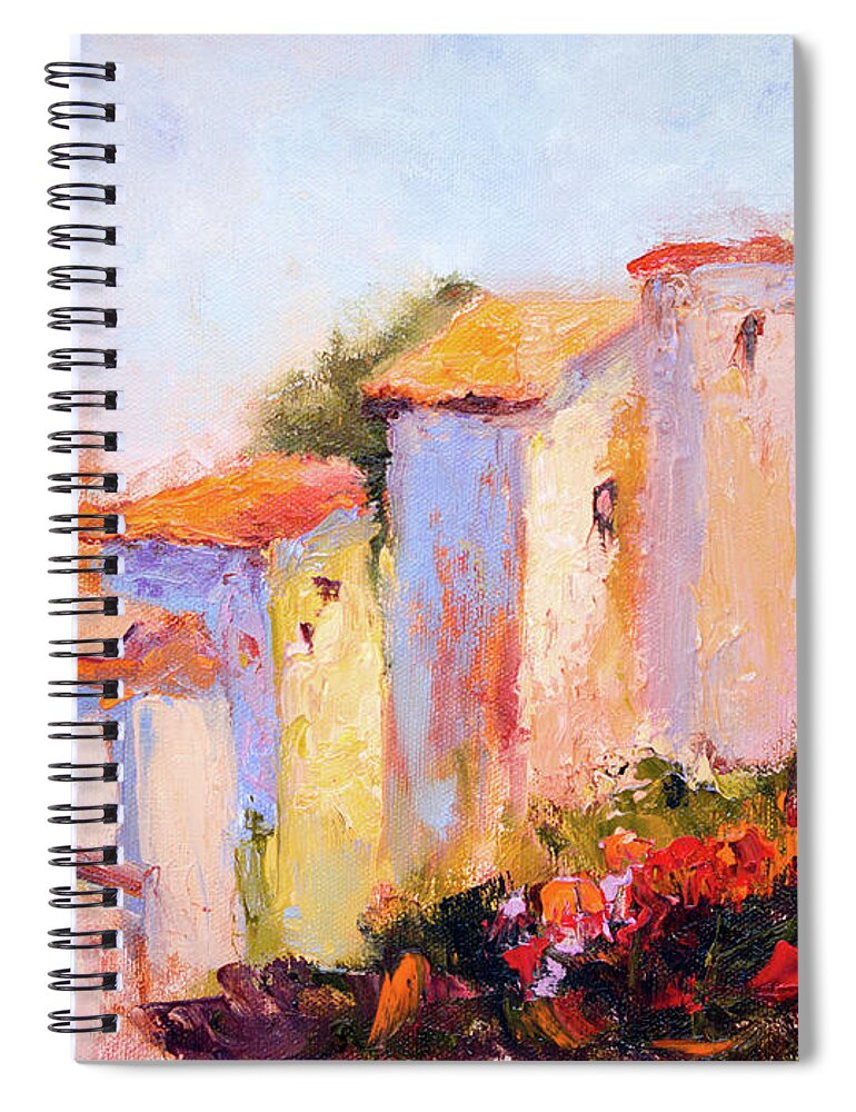 Buildings Spiral Notebook featuring the painting Surrounded By Flowers by Radha Rao