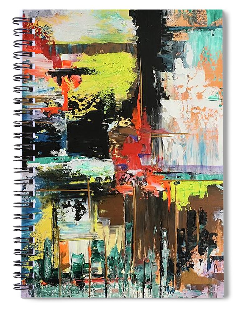 Abstract Spiral Notebook featuring the painting Surrounded by Maria Karlosak