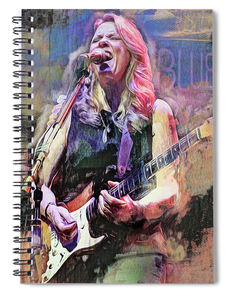 Susan Tedeschi Spiral Notebook featuring the mixed media Susan Tedeschi Blues Guitar by Mal Bray