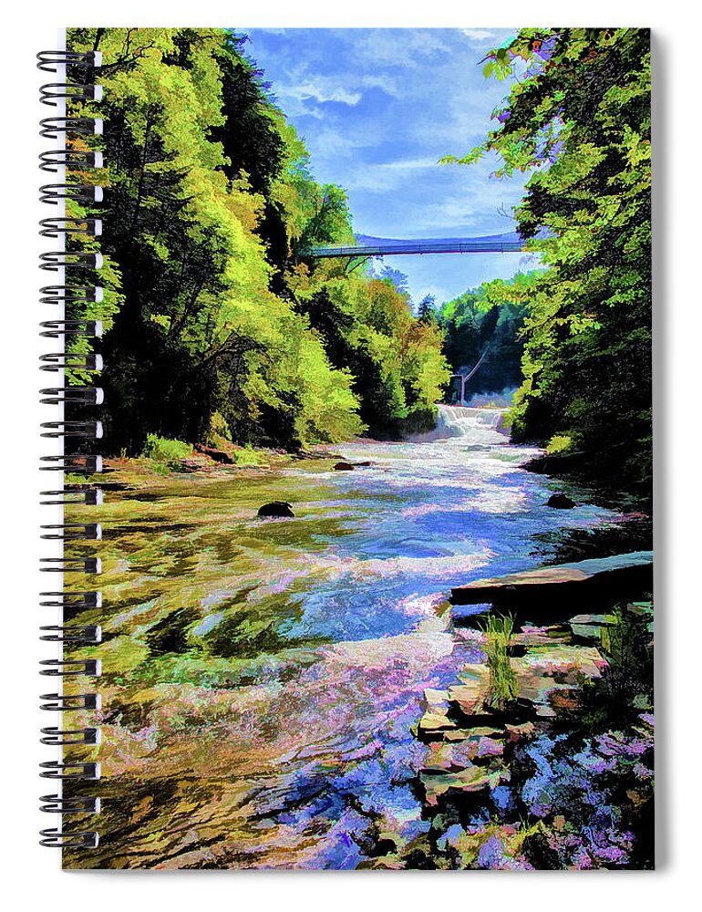 Impressionist Spiral Notebook featuring the photograph Suspension Bridge at Cornell by Monroe Payne