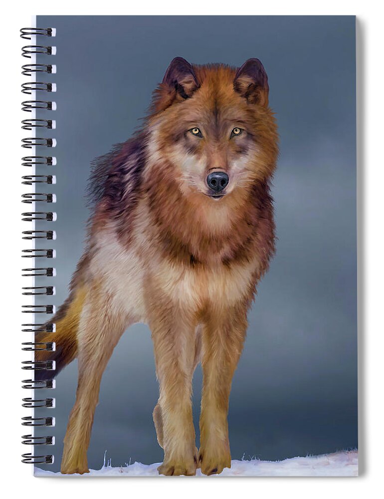 Wolf Spiral Notebook featuring the painting Face to Face- Wild Wolf by Mark Miller