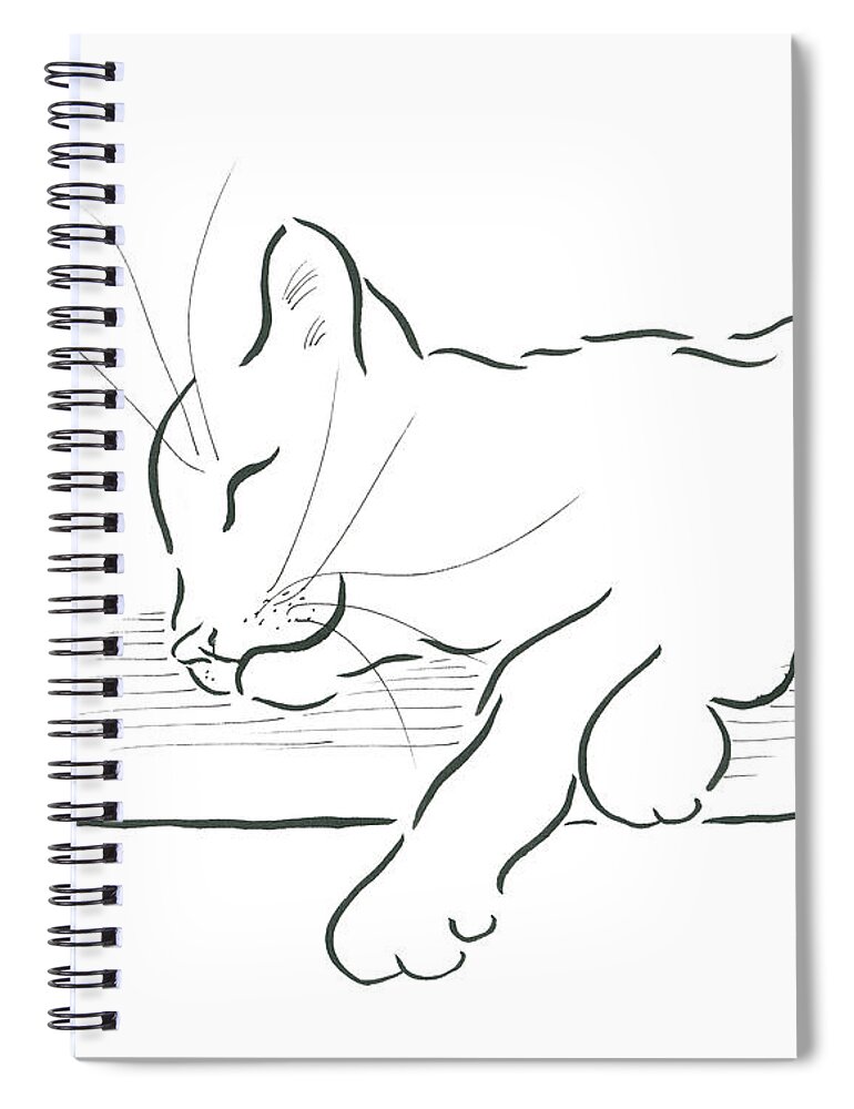 Cat Spiral Notebook featuring the drawing Sweet dreams by Karen Kaspar