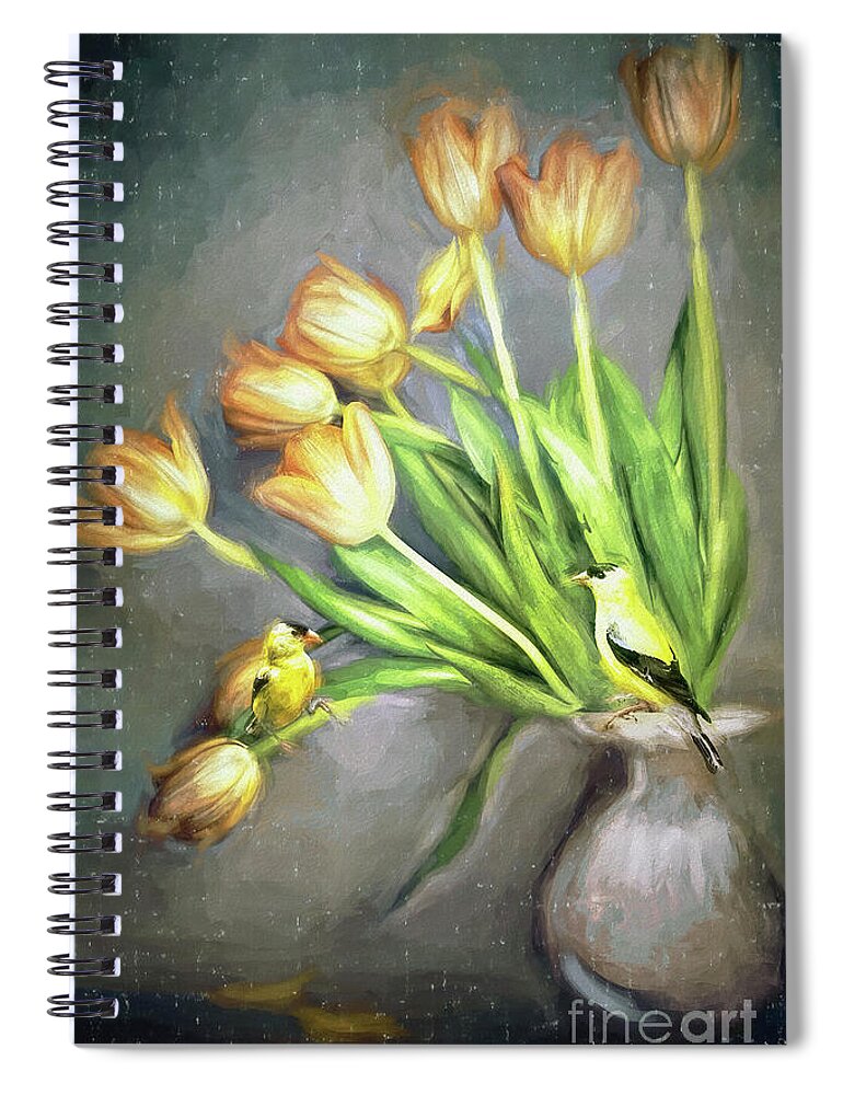 American Goldfinches Spiral Notebook featuring the painting Sweet Goldfinches by Tina LeCour