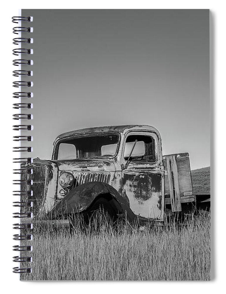  Spiral Notebook featuring the photograph Sweet Old Truck, Black and White by Marcy Wielfaert
