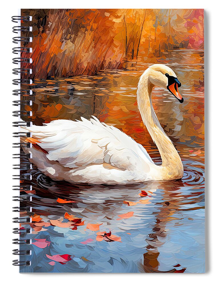 Autumn Swan Spiral Notebook featuring the digital art Swim and Grace by Lourry Legarde
