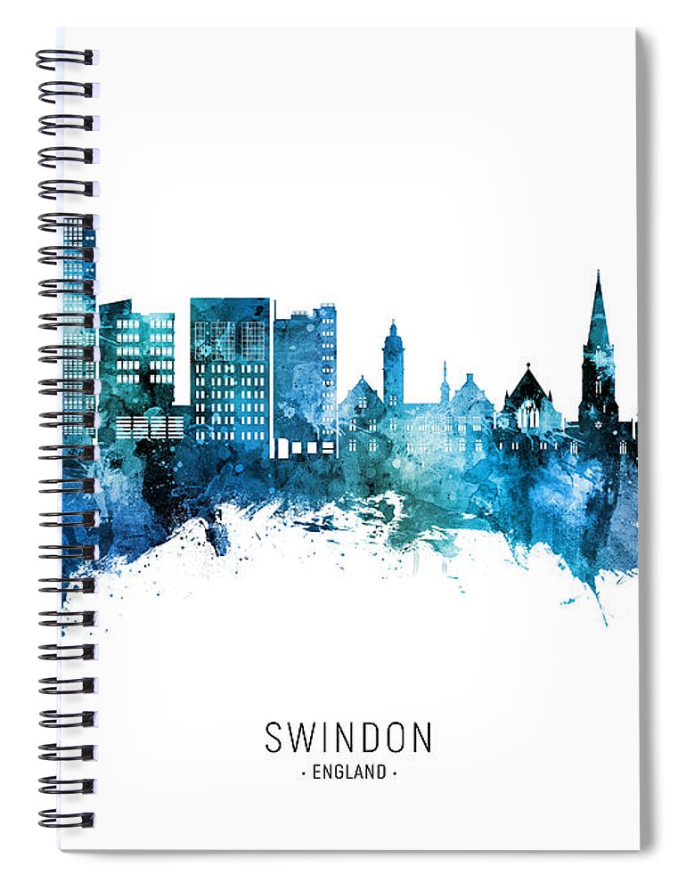 Swindon Spiral Notebook featuring the digital art Swindon England Skyline #14 by Michael Tompsett