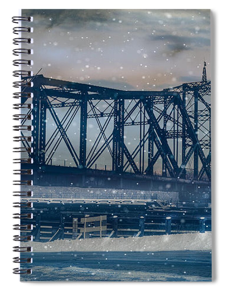 Bridge Spiral Notebook featuring the photograph Swing bridge winter by Phil S Addis