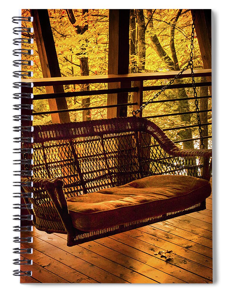 Autumn Leaves Swing Spiral Notebook featuring the photograph Swinging in Autumn Trees Original Photograph by Jerry Cowart