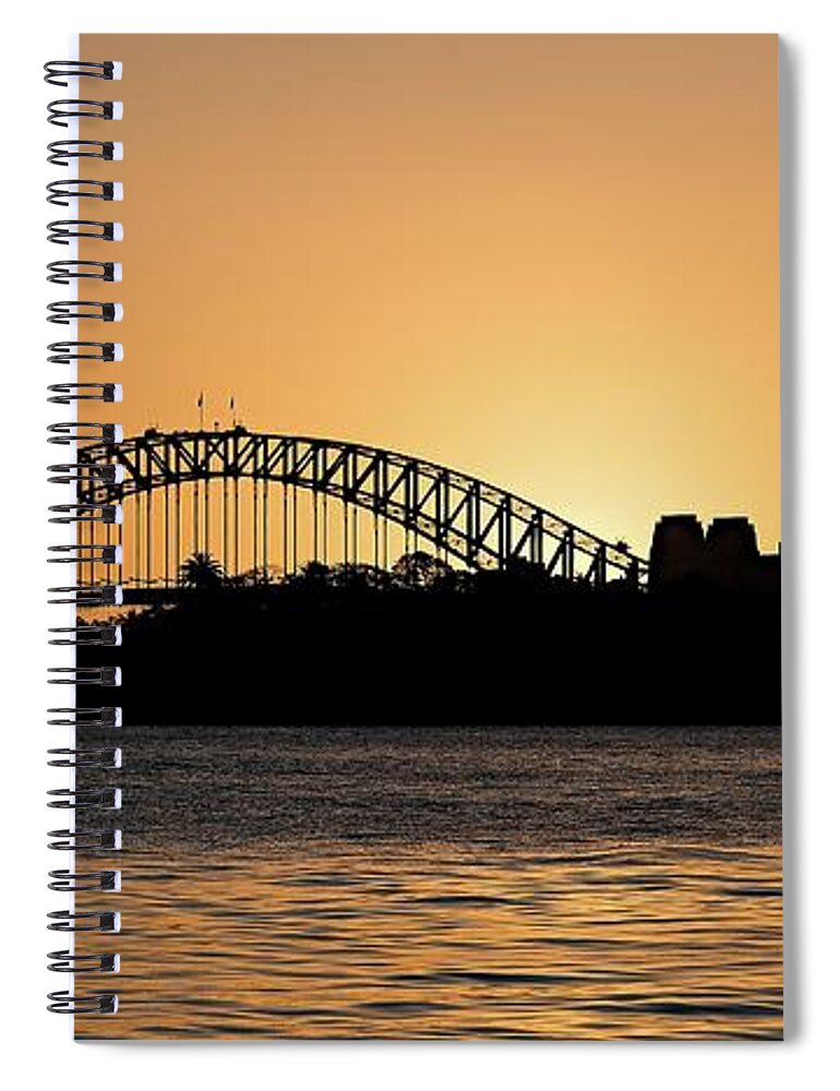 Australasia Spiral Notebook featuring the photograph Sydney Harbour Bridge Sunset Silhouette. by Geoff Childs