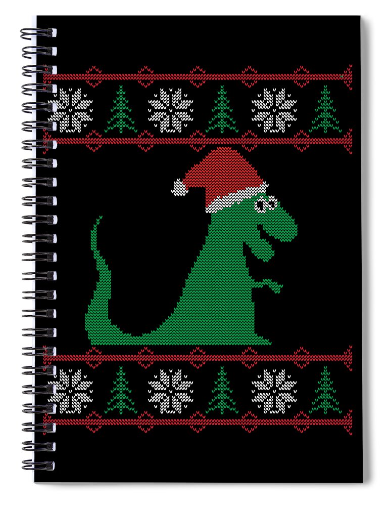 Christmas 2023 Spiral Notebook featuring the digital art T-Rex Santa Ugly Christmas Sweater by Flippin Sweet Gear