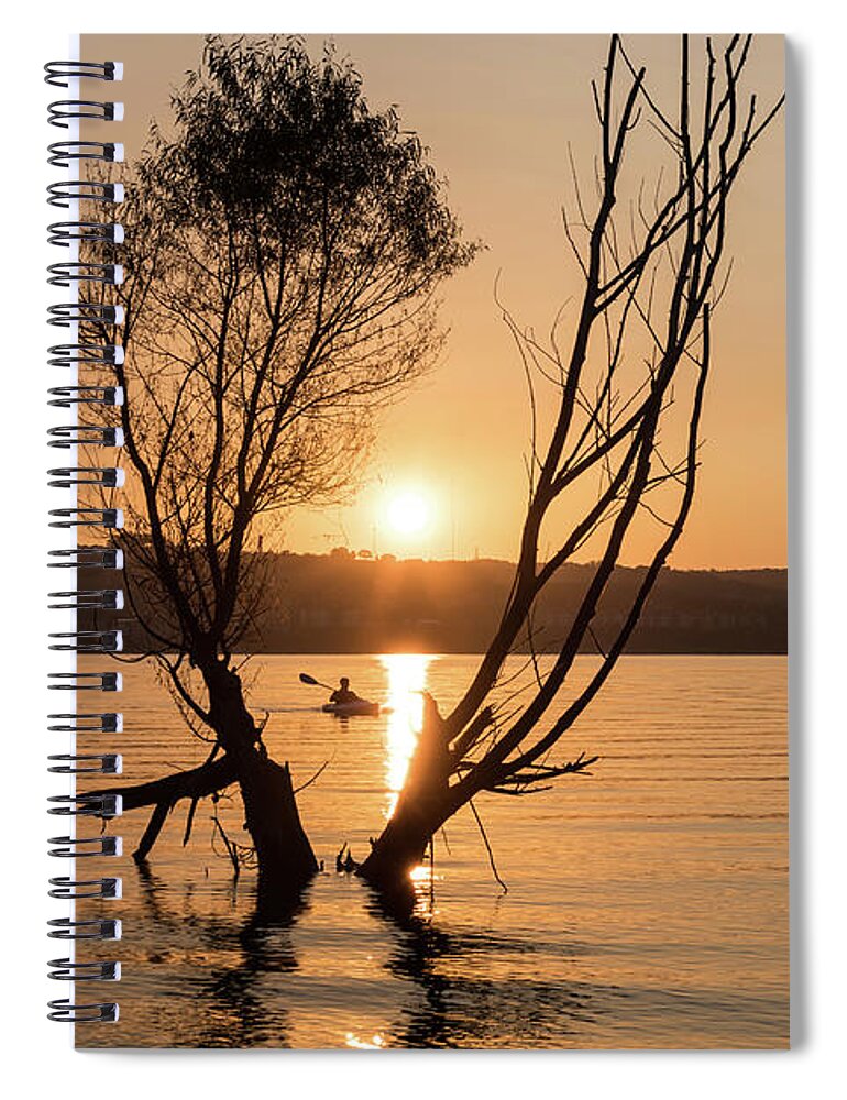 Branson Spiral Notebook featuring the photograph Table Rock Sunrise Kayaking by Jennifer White