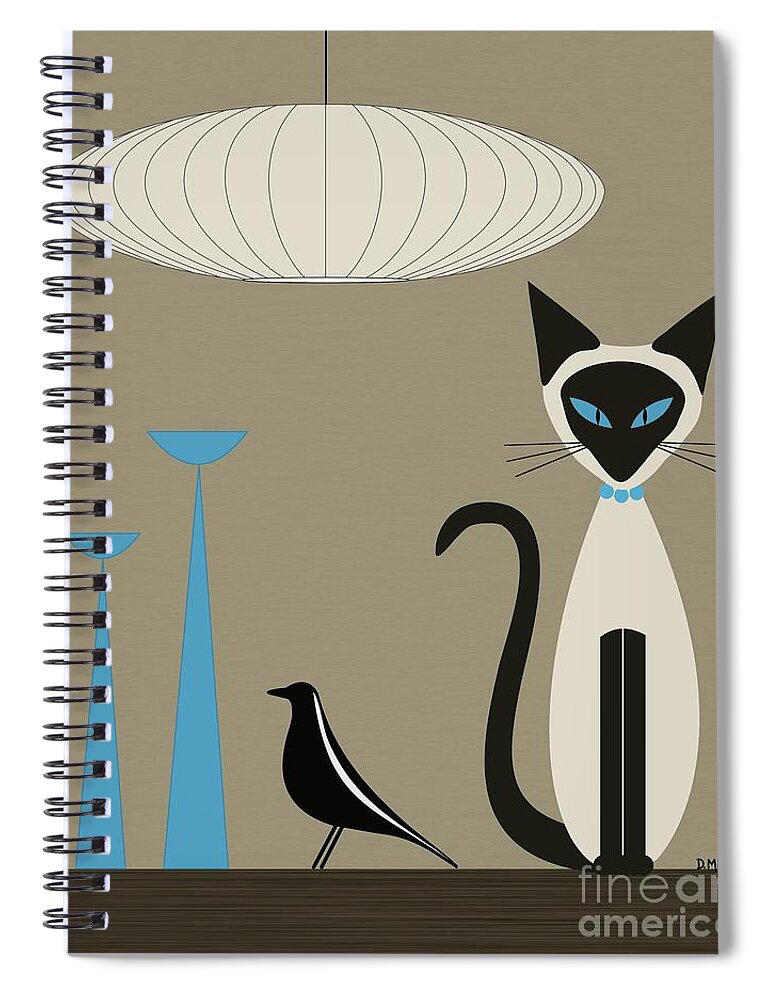 Mid Century Modern Spiral Notebook featuring the digital art Tabletop Siamese Blue by Donna Mibus