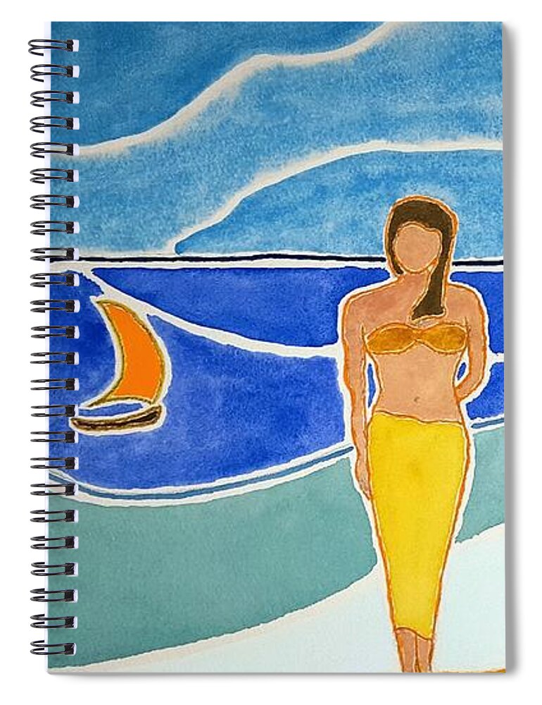 Watercolor Spiral Notebook featuring the painting Tahitian Shore by John Klobucher