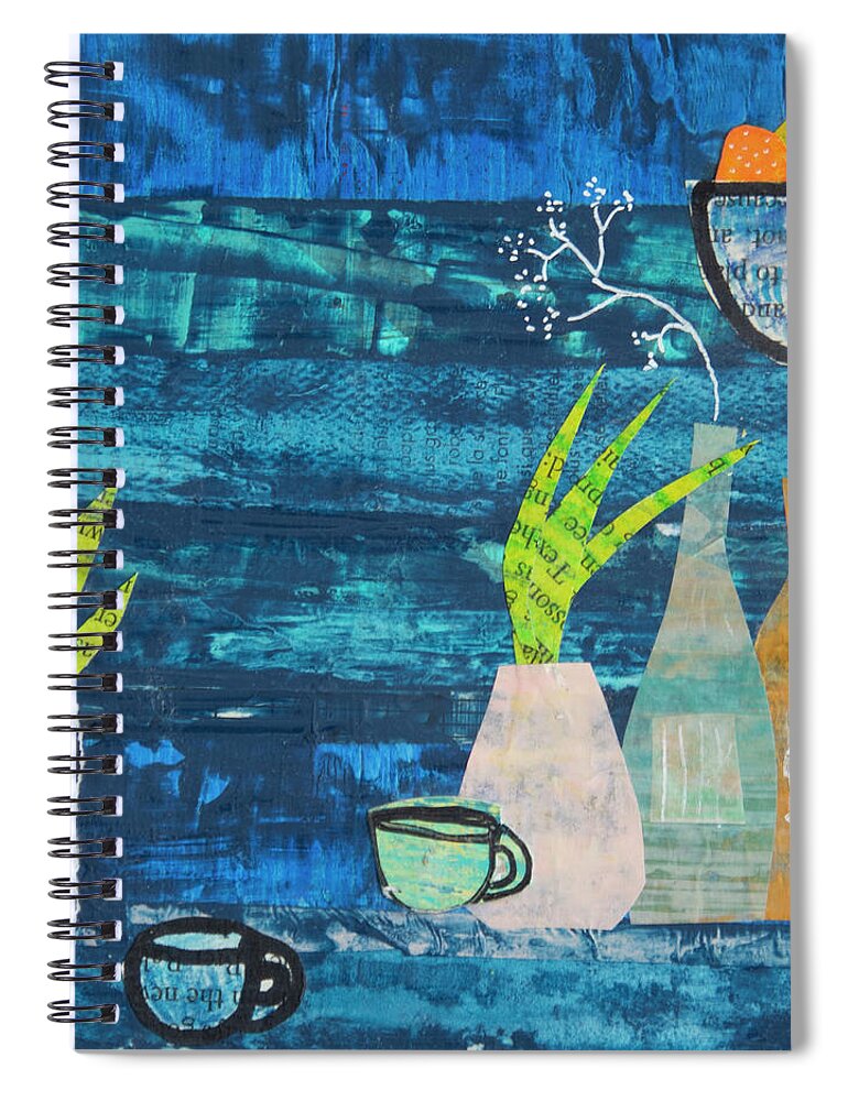 Tea Spiral Notebook featuring the mixed media Take Tea and See Three by Julia Malakoff