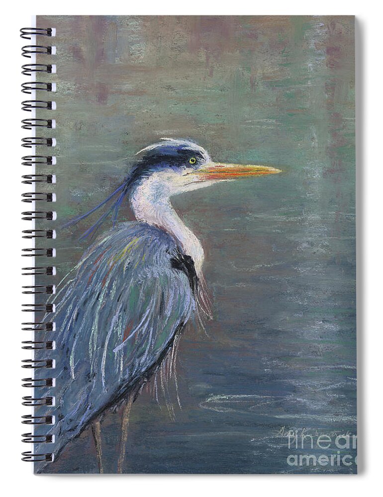 Great Blue Heron Spiral Notebook featuring the pastel Taking a Moment by Amy Kirkpatrick