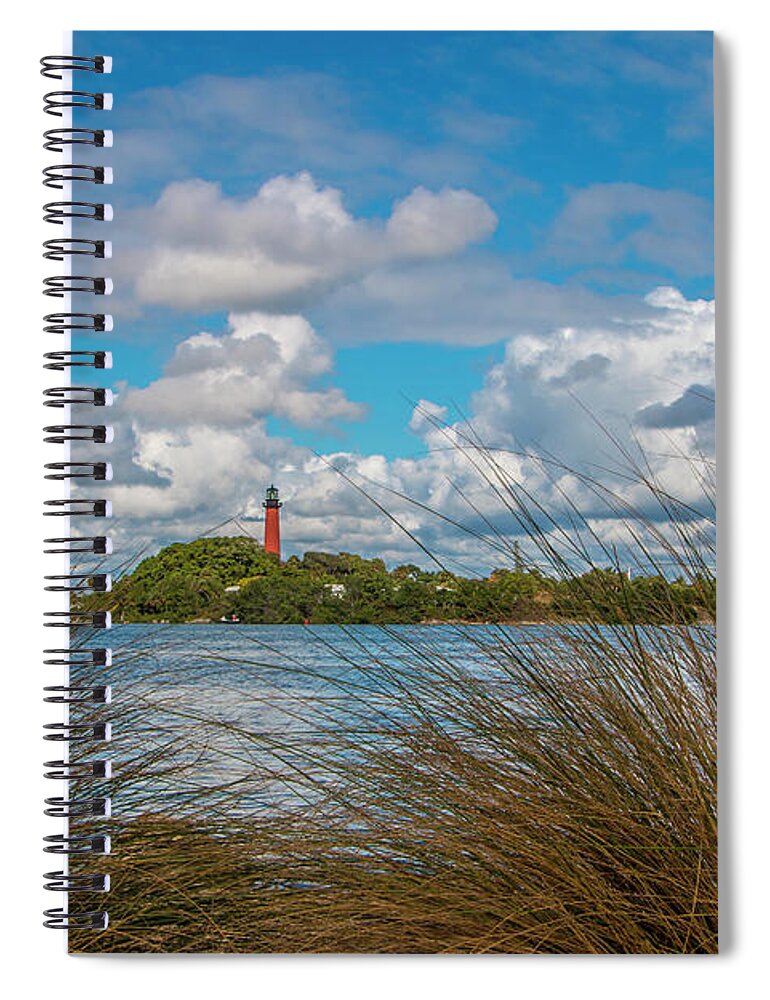 Grass Spiral Notebook featuring the photograph Tall Grass and Lighthouse by Tom Claud