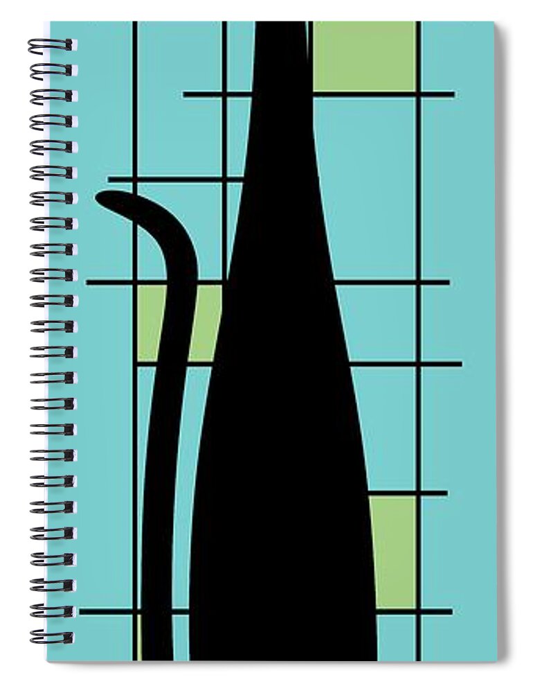 Mid Century Modern Cat Spiral Notebook featuring the digital art Tall Mondrian Cat on Blue by Donna Mibus