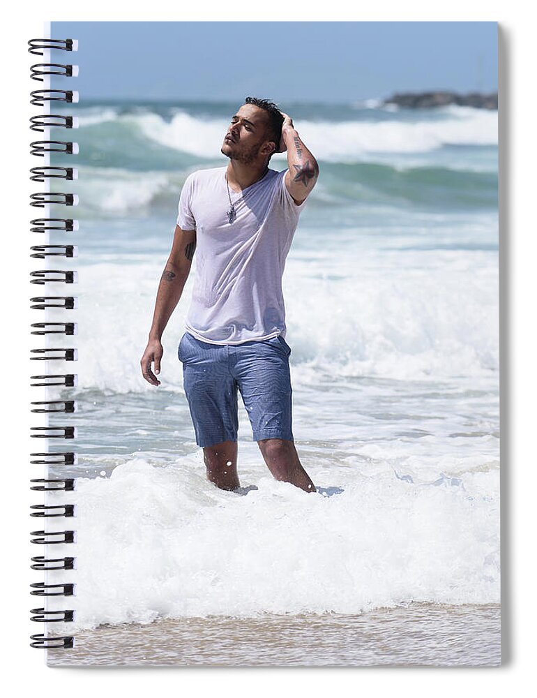 Man Spiral Notebook featuring the photograph Tall sexy man at the beach by Mark Stout
