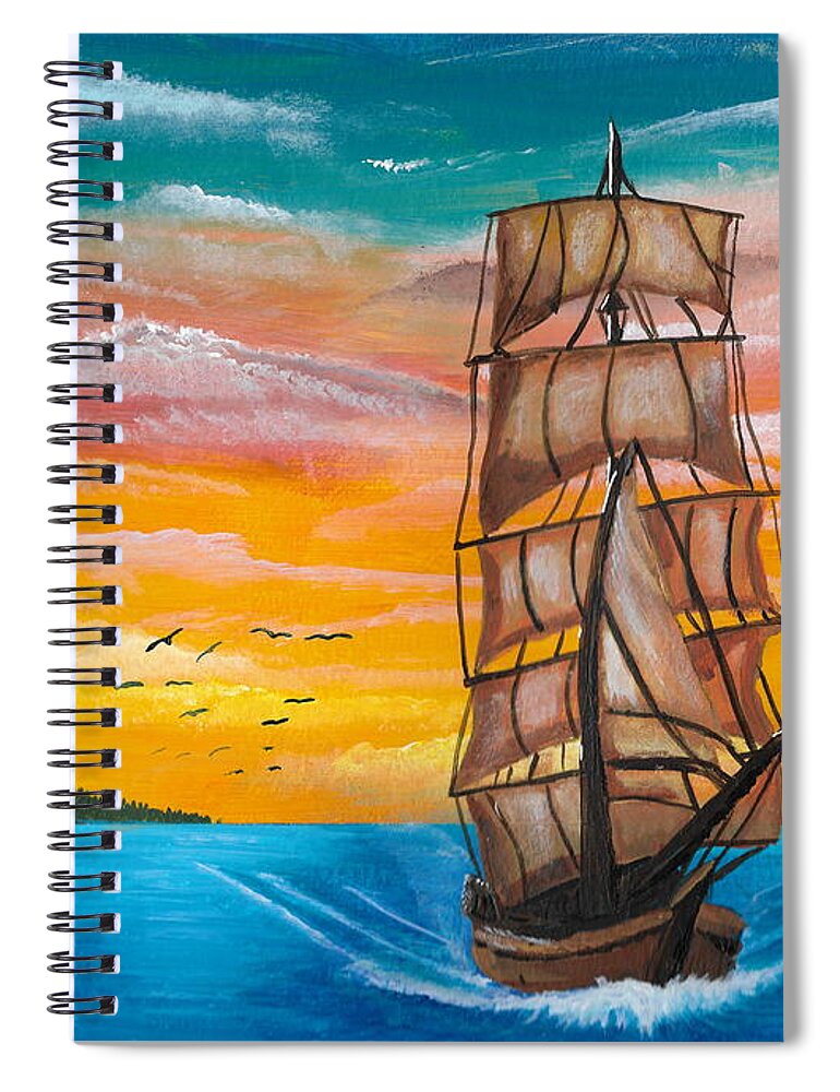 Tall Ship Spiral Notebook featuring the painting Tall ship by David Bigelow