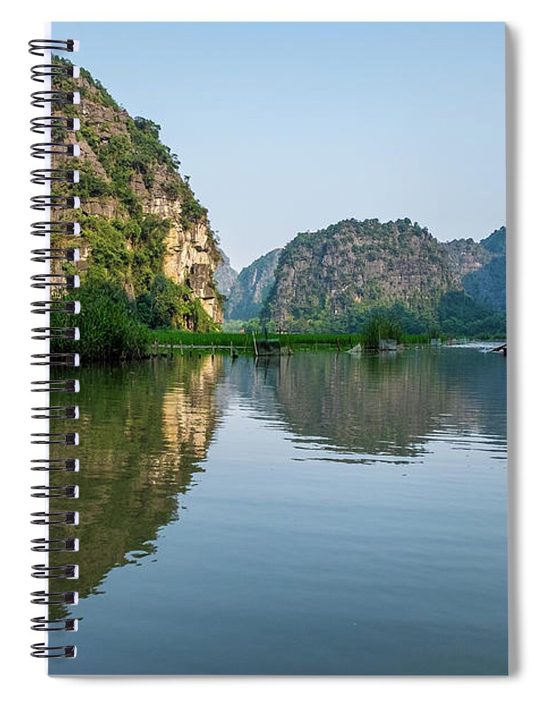 Ba Giot Spiral Notebook featuring the photograph Tam Coc View in Ninh Binh by Arj Munoz