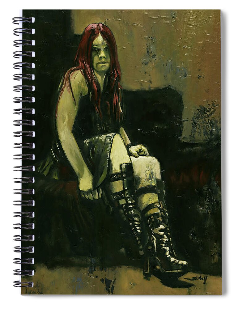 Cute Spiral Notebook featuring the painting Tangence Variation en vert by Sv Bell