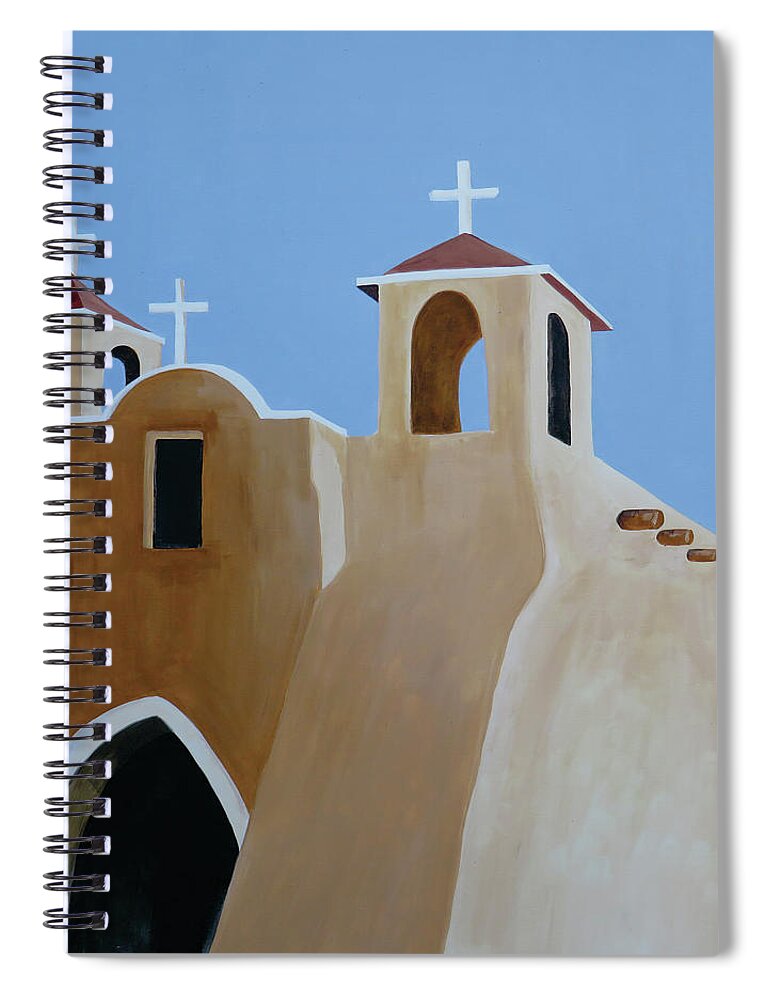 Taos Spiral Notebook featuring the painting Taos Church One by Ted Clifton