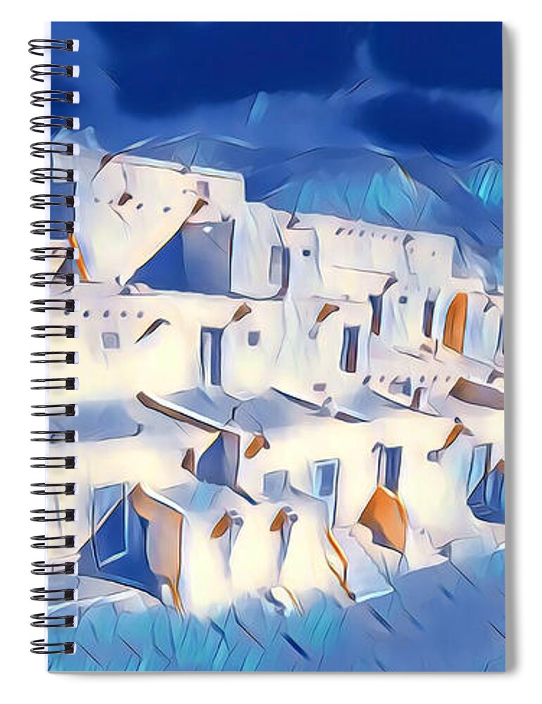 Native American Spiral Notebook featuring the digital art Taos Pueblo at Night by Aerial Santa Fe