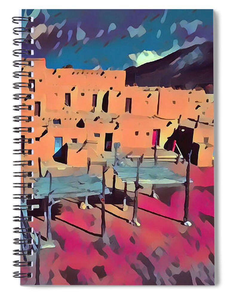 Native American Spiral Notebook featuring the digital art Taos Pueblo Sunset #1 by Aerial Santa Fe