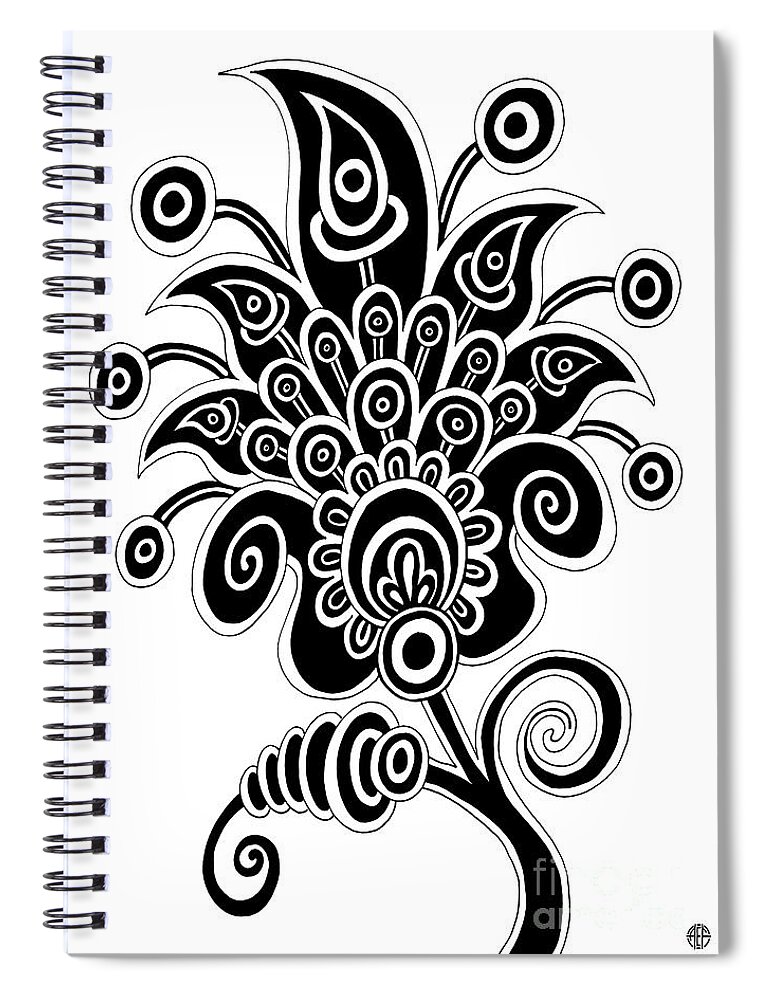 Flower Spiral Notebook featuring the drawing Tapestry Flower Ink 10 by Amy E Fraser