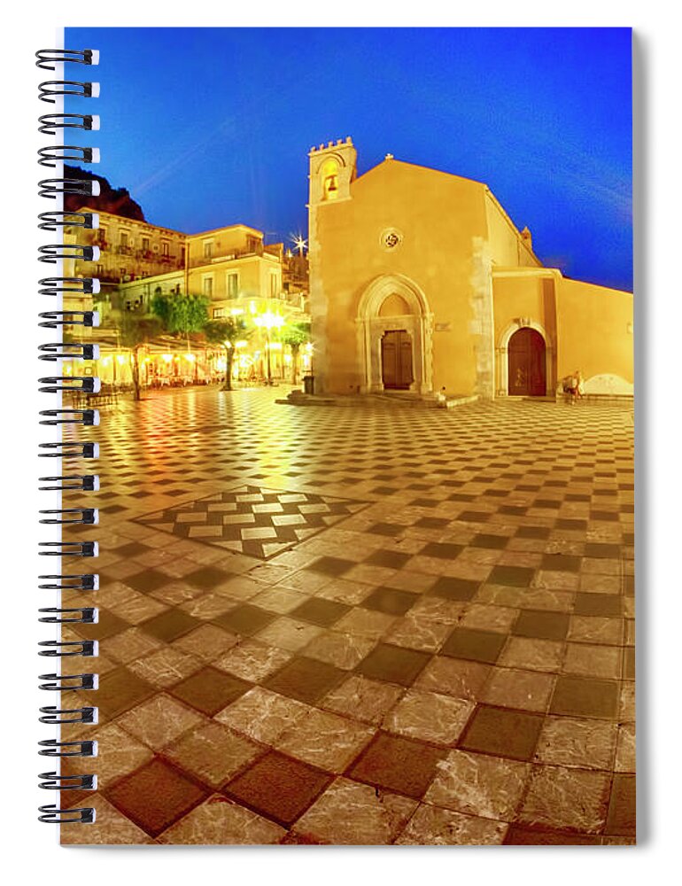 Architecture Spiral Notebook featuring the photograph Taromina Nights by Eggers Photography