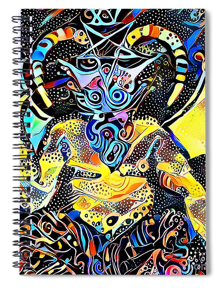 Wingsdomain Spiral Notebook featuring the photograph Tarot Card The Devil in Contemporary Modern Design 20210127 Square by Wingsdomain Art and Photography