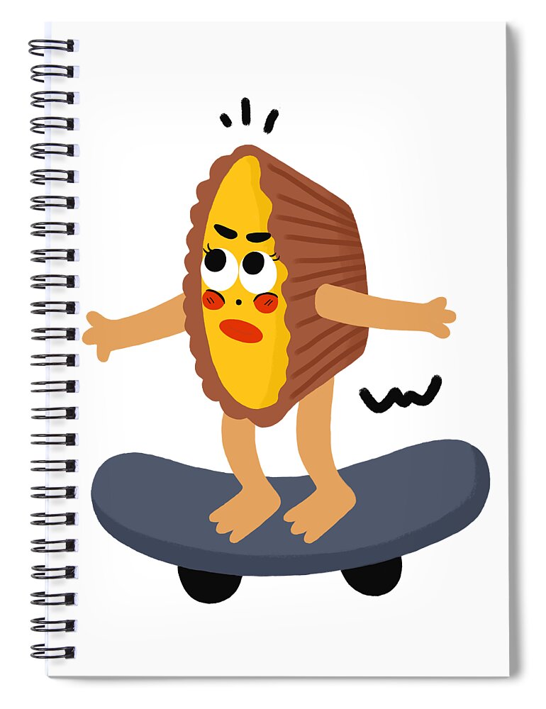 Egg Tarts Spiral Notebook featuring the drawing Custard tart loves skateboarding by Min Fen Zhu