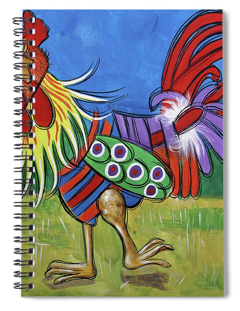 Rooster Spiral Notebook featuring the painting Taste Like Chicken Original Painting Rooster Colorful Anthony R Falbo by Anthony Falbo