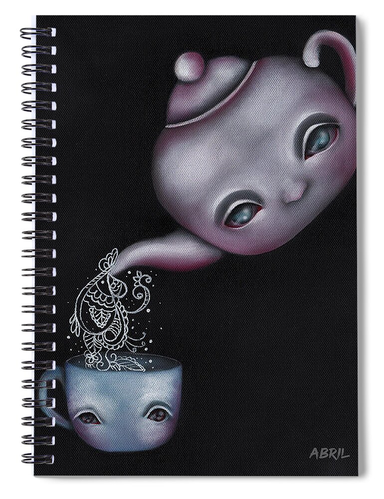 Abril Andrade Spiral Notebook featuring the painting Tea for one by Abril Andrade