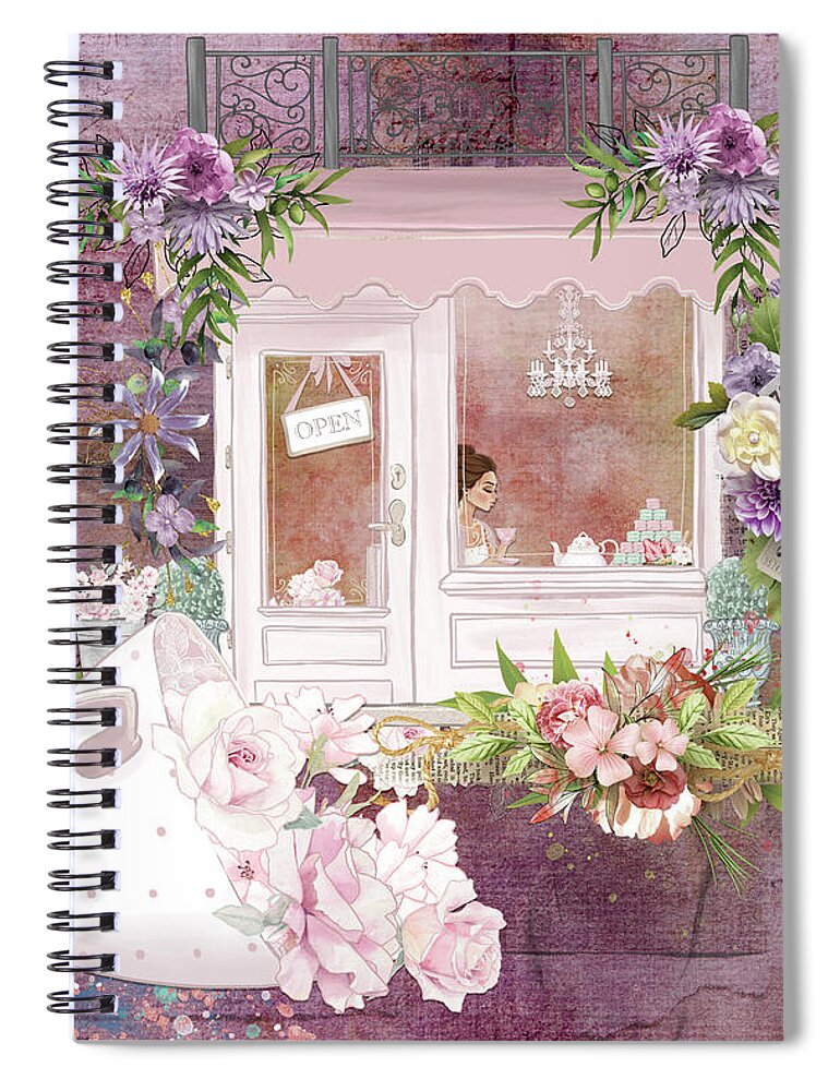 Nickyjameson Spiral Notebook featuring the mixed media Tea Shop Times by Nicky Jameson