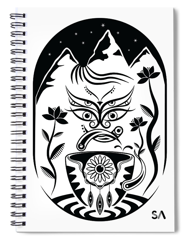 Black And White Spiral Notebook featuring the digital art tea by Silvio Ary Cavalcante