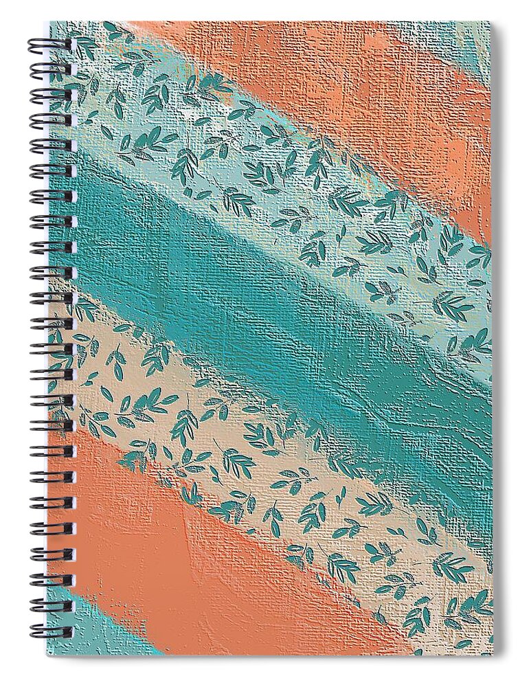 Pattern Spiral Notebook featuring the digital art Teal and Peach Diagonal by Bonnie Bruno